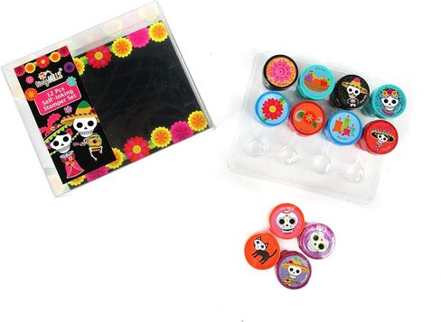 TINYMILLS 12 Pcs Sugar Skulls Stamp Kit for Kids - Day of The Dead Dia de Los Muertos Self Inking Stamps Gift Party Favors in Saudi Arabia