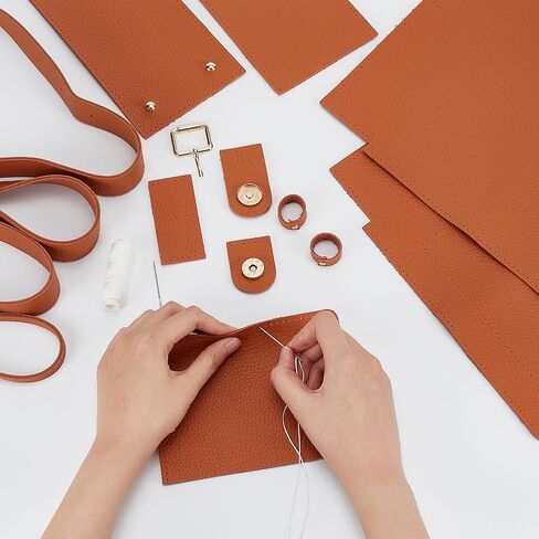 مجموعات صنع حقيبة الكتف DIY من WADORN، حقيبة دلو مصنوعة يدويًا من الجلد المقلد برباط لصنع جميع المواد حقيبة يد للخياطة اليدوية لهدايا محبي الحرف اليدوية، 9.1 × 5.1 × 8.6 بوصة، بني in Kuwait