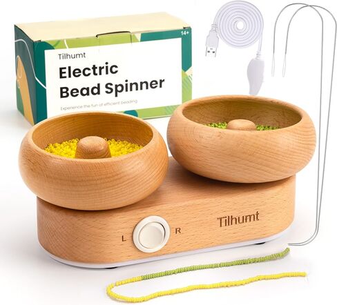 Tilhumt 2-Bowl Electric Bead Spinner, Adjustable Speed Waist Bead Spinner for Jewelry Making, Electric Beads Spinner with 2 Big Eye Needle for Making Bracelets, Necklace, Waist Chain in Kuwait