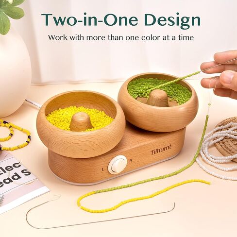Tilhumt 2-Bowl Electric Bead Spinner, Adjustable Speed Waist Bead Spinner for Jewelry Making, Electric Beads Spinner with 2 Big Eye Needle for Making Bracelets, Necklace, Waist Chain in Kuwait