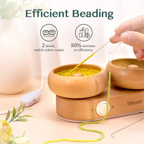 Tilhumt 2-Bowl Electric Bead Spinner, Adjustable Speed Waist Bead Spinner for Jewelry Making, Electric Beads Spinner with 2 Big Eye Needle for Making Bracelets, Necklace, Waist Chain in Kuwait