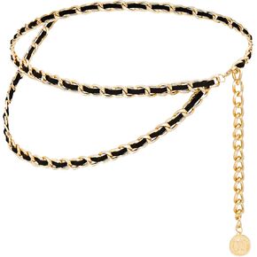 HIQUACC Leather Chain Belts for Women Girls, Layered Body Chain Belts Metal Waist Chain for Dress Vest Jeans