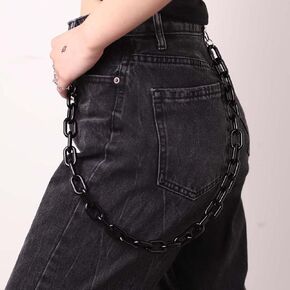 Tgirls Punk Goth Pant Chains الهيب هوب جيب جان سلسلة أكريليك المحفظة سلاسل الطبقات سلاسل المفاتيح حزام سلسلة بنطلون للنساء والرجال (2 طبقة متقاطعة)
