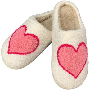 QQGB Women's Men's Cute Fuzzy Heart Slippers Memory Foam Fluffy Couple Slippers Cozy House Slippers Indoor Outdoor Shoes