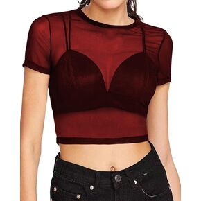 المرأة مثير ضئيلة شبكة شير انظر من خلال Clubwear بسط قميص بلوزة قمم المحاصيل قمم in Kuwait