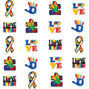 20Pcs Autism Charm Shoe Charms for Croc Wristband With Holes, Halloween Christmas Gifts Pin The Autism Charm Colorful Patterns Charms for Kid Birthday Party Favor Gift (Please Pay Attention To Children Swallowing Decorative Items By Mistake) in Saudi Arabia
