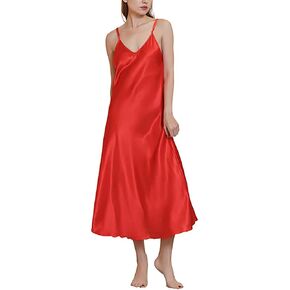 Amlztr Womens Satin Nightgown Long Slip Sleep Dress Silk V Neck Nightgowns