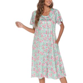 YOZLY House Dress for Women Short Sleeve House Coat Mumu Duster Robe with Pockets