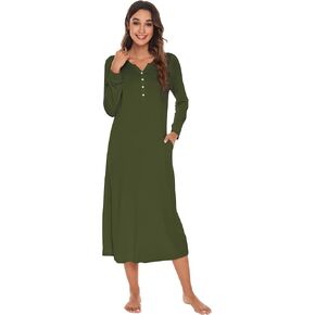 WiWi Bamboo Viscose Nightgowns for Women Soft Sleepshirts Long Sleeve Nightshirts Pajamas Sleepwear Loungewear S-XXL