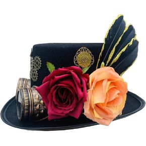 Unisex Steampunk Feather Top Hats with Goggles for Men Women in Kuwait