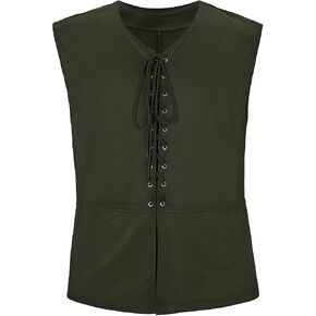 American Trends Mens Renaissance Vest Costume Medieval Costumes Lace-up Waistcoat Halloween Pirate Vest in Saudi Arabia