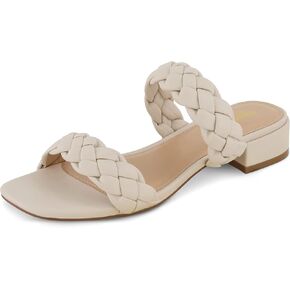 CUSHIONAIRE Women's Nan two band braided low block heel slide sandal +Memory Foam and Wide Widths Available
