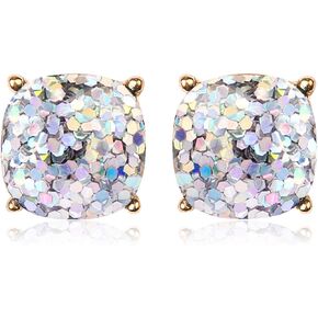 Faceted Jewel Statement Stud Earrings - Square Cushion Cut Sparkly Sequin Confetti Glitter, Opalescent Animal Leopard Print in Saudi Arabia