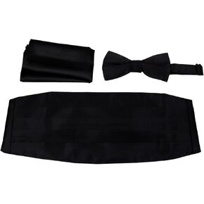 Mens Formal Woven Satin Cummerbund Pre-Tied Bowtie Hanky set - Many Solid Colors Available