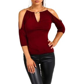 تي شيرت نسائي بأكمام قصيرة مفتوح الكتفين من USGreatgorgeous، بلوزة كاجوال in Kuwait