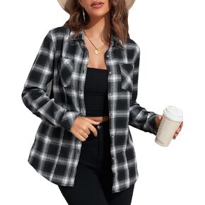 Deer Lady Plaid Flannel Shirts for Women Buffalo Plaid Shirts Oversized Long Sleeve Casual Button Down Blouse Top in Saudi Arabia
