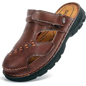 JEBUKTXE Mens Leather Sandals Waterproof Summer Soft Mules