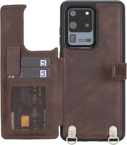 حافظة محفظة جلدية Venito Fermo متوافقة مع هاتف Galaxy S20 Ultra - حزام كروس - آمن للغاية مع حجب RFID (بني القهوة) in Kuwait