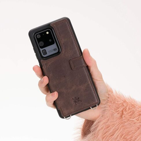 حافظة محفظة جلدية Venito Fermo متوافقة مع هاتف Galaxy S20 Ultra - حزام كروس - آمن للغاية مع حجب RFID (بني القهوة) in Kuwait