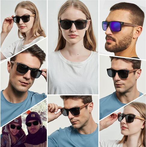 ANDWOOD Mens Sunglasses Polarized UV Protection Wooden Frame Beach Sun Glasses Womens Square Wood Shades in Kuwait
