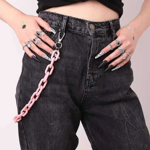 Tgirls Punk Goth Pant Chains الهيب هوب جيب جان سلسلة أكريليك المحفظة سلاسل الطبقات سلاسل المفاتيح حزام سلسلة بنطلون للنساء والرجال (2 طبقة متقاطعة) in Saudi Arabia
