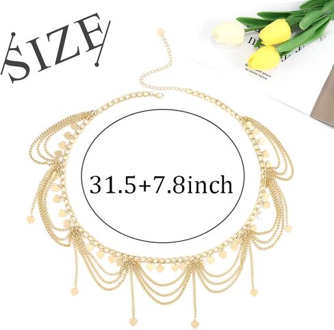 ELABEST Metal Waist Chain Gold Tassel Layered Chain Belt Waist Jewelry Accessories for Women Girls in Saudi Arabia