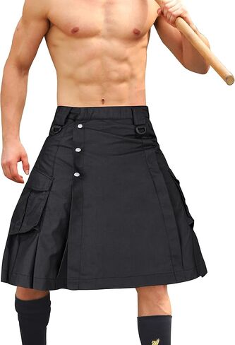 نقبة للرجال من AKARMY، نقبة مموهة اسكتلندية، نقبة تكتيكية مطوية مقاس 23 بوصة، تنورة هجينة من المرتفعات الأيرلندية مع جيوب in Kuwait