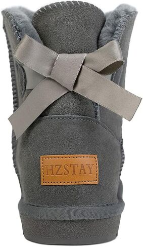 أحذية HZSTAY النسائية الجلدية للثلج مبطنة بالفرو، أحذية قصيرة دافئة مضادة للانزلاق في الهواء الطلق in Saudi Arabia