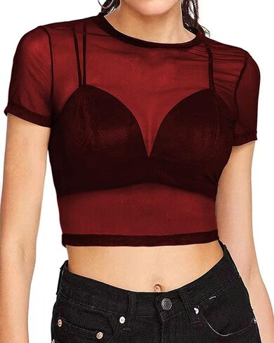 المرأة مثير ضئيلة شبكة شير انظر من خلال Clubwear بسط قميص بلوزة قمم المحاصيل قمم in Kuwait