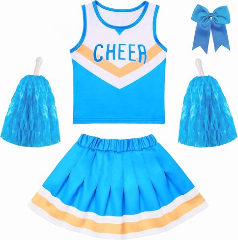 Gigoitly Cheerleader Costume for Girls Blue Cheerleading Outfit for Kids Cheer Up Party Halloween Cosplay Birthday Gifts in Kuwait
