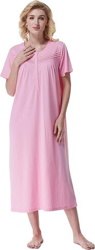 Keyocean Women Nightgowns, Soft 100% Cotton Short Sleeves Comfy Ladies Nightdress in Kuwait