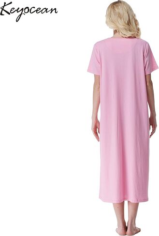 Keyocean Women Nightgowns, Soft 100% Cotton Short Sleeves Comfy Ladies Nightdress in Kuwait