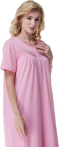 Keyocean Women Nightgowns, Soft 100% Cotton Short Sleeves Comfy Ladies Nightdress in Kuwait