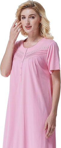 Keyocean Women Nightgowns, Soft 100% Cotton Short Sleeves Comfy Ladies Nightdress in Kuwait