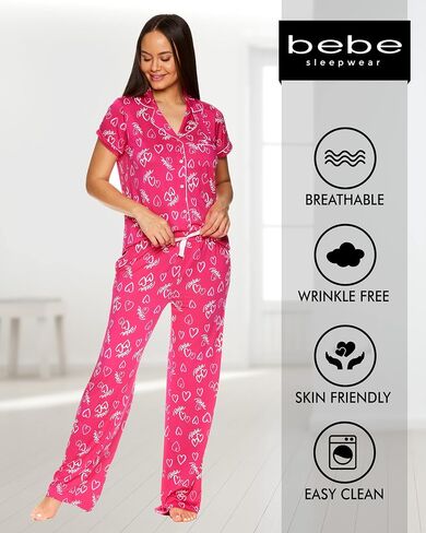 bebe Womens Pajama Sets - Notch Collar Pajama Top and Pajama Pants PJ Set - Pajamas for Women Logo in Kuwait