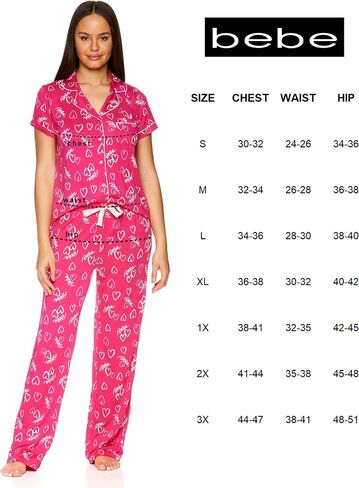bebe Womens Pajama Sets - Notch Collar Pajama Top and Pajama Pants PJ Set - Pajamas for Women Logo in Kuwait