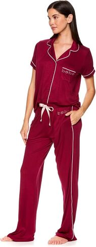 bebe Womens Pajama Sets - Notch Collar Pajama Top and Pajama Pants PJ Set - Pajamas for Women Logo in Kuwait