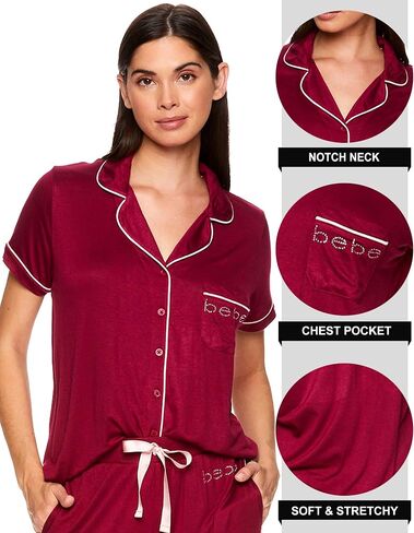 bebe Womens Pajama Sets - Notch Collar Pajama Top and Pajama Pants PJ Set - Pajamas for Women Logo in Kuwait