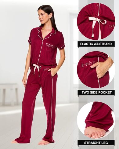bebe Womens Pajama Sets - Notch Collar Pajama Top and Pajama Pants PJ Set - Pajamas for Women Logo in Kuwait