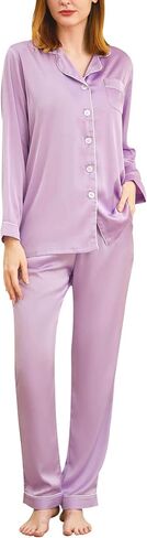 YIMANIE Womens Pajamas Silk Satin Pajama Sets for Women Soft Button Down Womens Loungewear Set with Pockets in Kuwait