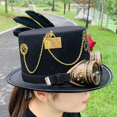 قبعات Steampunk من الريش للجنسين مع نظارات واقية للرجال والنساء in Kuwait