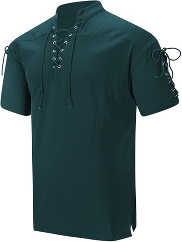 American Trends Mens Pirate Shirt Medieval Renaissance Viking Costume Short Sleeve Shirt Steampunk Retro Gothic Costume Top in Kuwait