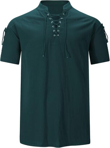 American Trends Mens Pirate Shirt Medieval Renaissance Viking Costume Short Sleeve Shirt Steampunk Retro Gothic Costume Top in Kuwait