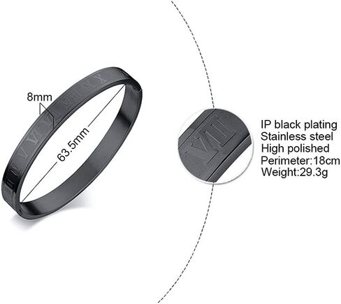 Jaline الذهب والفضة وارتفع الذهب مطلي أساور للرجال النساء الأرقام الرومانية الإسورة سوار الفولاذ المقاوم للصدأ شخصية محفورة للجنسين هدية in Kuwait