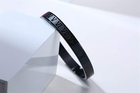 Jaline الذهب والفضة وارتفع الذهب مطلي أساور للرجال النساء الأرقام الرومانية الإسورة سوار الفولاذ المقاوم للصدأ شخصية محفورة للجنسين هدية in Kuwait