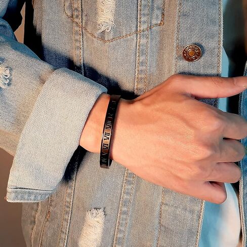 Jaline الذهب والفضة وارتفع الذهب مطلي أساور للرجال النساء الأرقام الرومانية الإسورة سوار الفولاذ المقاوم للصدأ شخصية محفورة للجنسين هدية in Kuwait