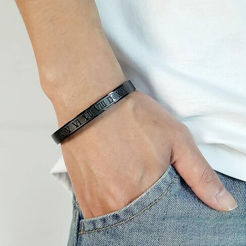 Jaline الذهب والفضة وارتفع الذهب مطلي أساور للرجال النساء الأرقام الرومانية الإسورة سوار الفولاذ المقاوم للصدأ شخصية محفورة للجنسين هدية in Kuwait