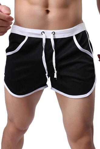 Linemoon Mens Mesh Workout Gym Running Shorts Bodybuilding Athletic Retro Short Shorts in Kuwait