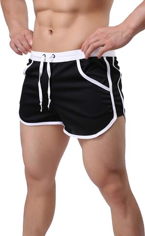 Linemoon Mens Mesh Workout Gym Running Shorts Bodybuilding Athletic Retro Short Shorts in Kuwait