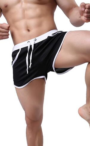 Linemoon Mens Mesh Workout Gym Running Shorts Bodybuilding Athletic Retro Short Shorts in Kuwait